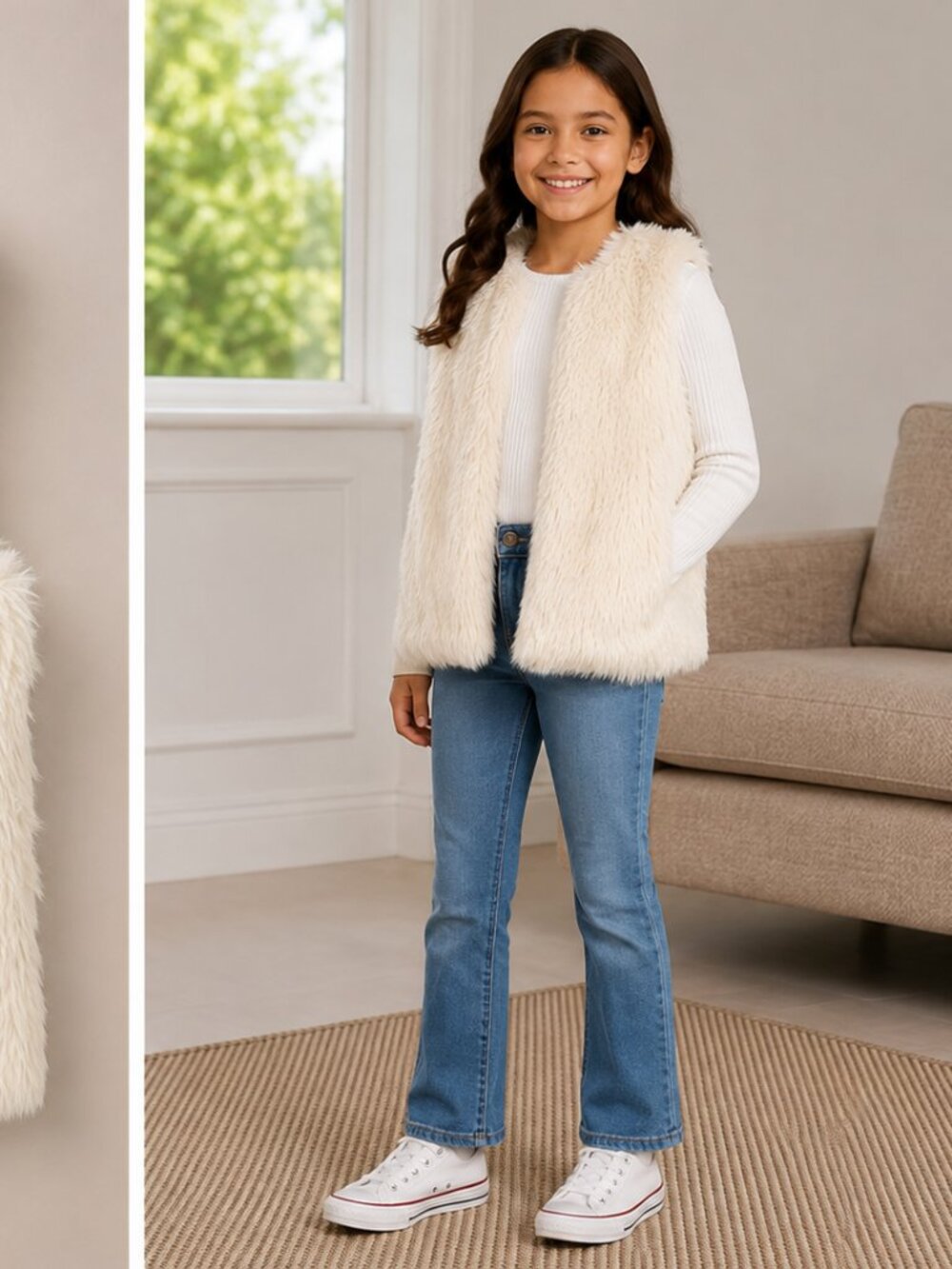Primark Girls Ivory Faux Fur Sherpa Vest Size 5/6